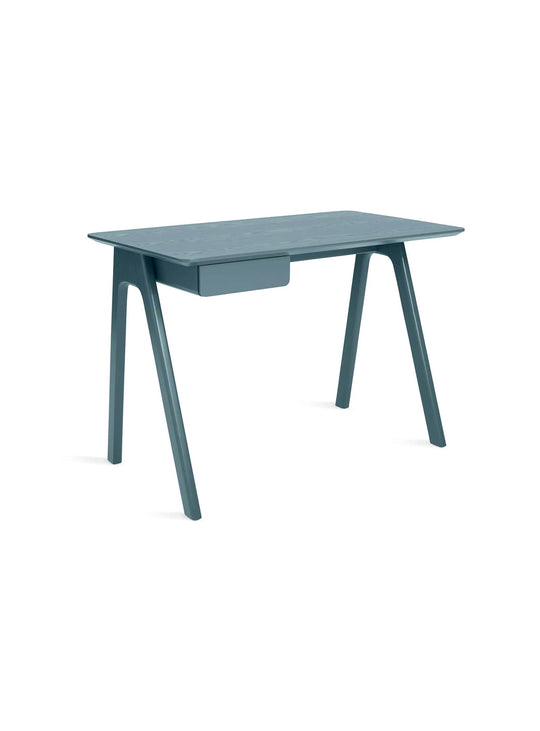 Blu Dot Stash : bureau en bois élégant avec tiroir à crayons. Bleu.
