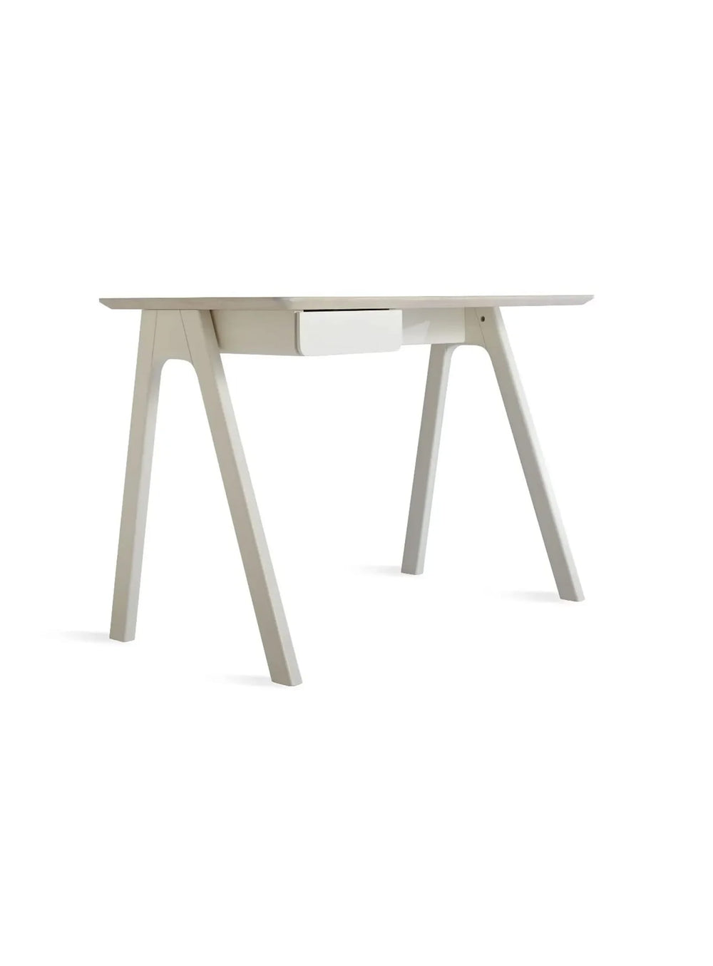 Bureau en bois Stash de Blu Dot tiroir à crayons modulable gauche ou droite. blanc et frêne blanc