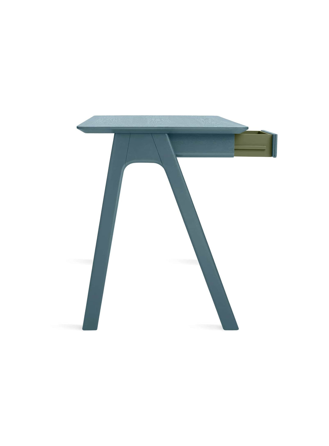 Blu Dot Stash : bureau en bois avec lignes douces et rangement pratique. Bleu.