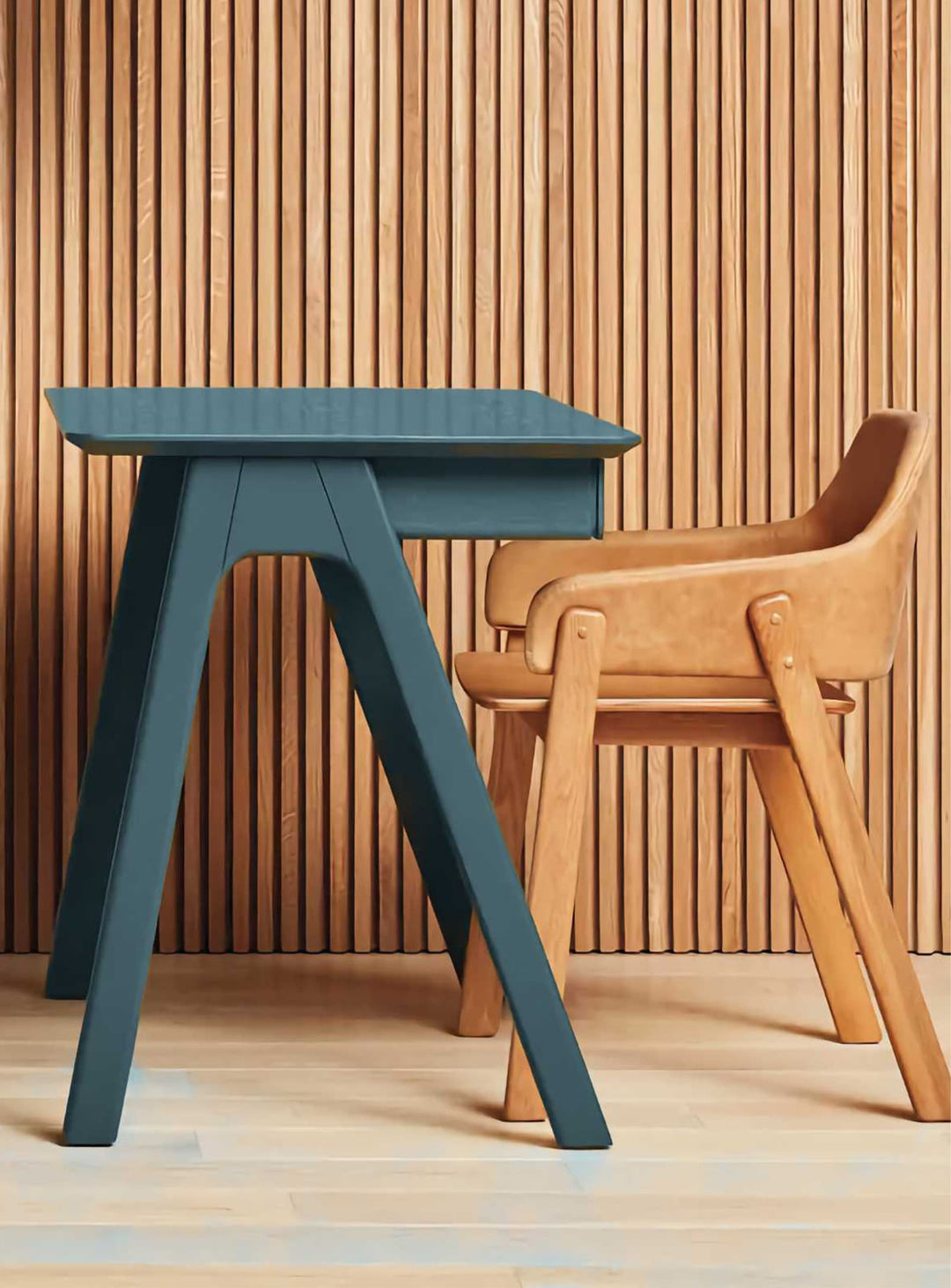 Bureau en bois Stash de Blu Dot : design épuré et fonctionnel. Bleu.