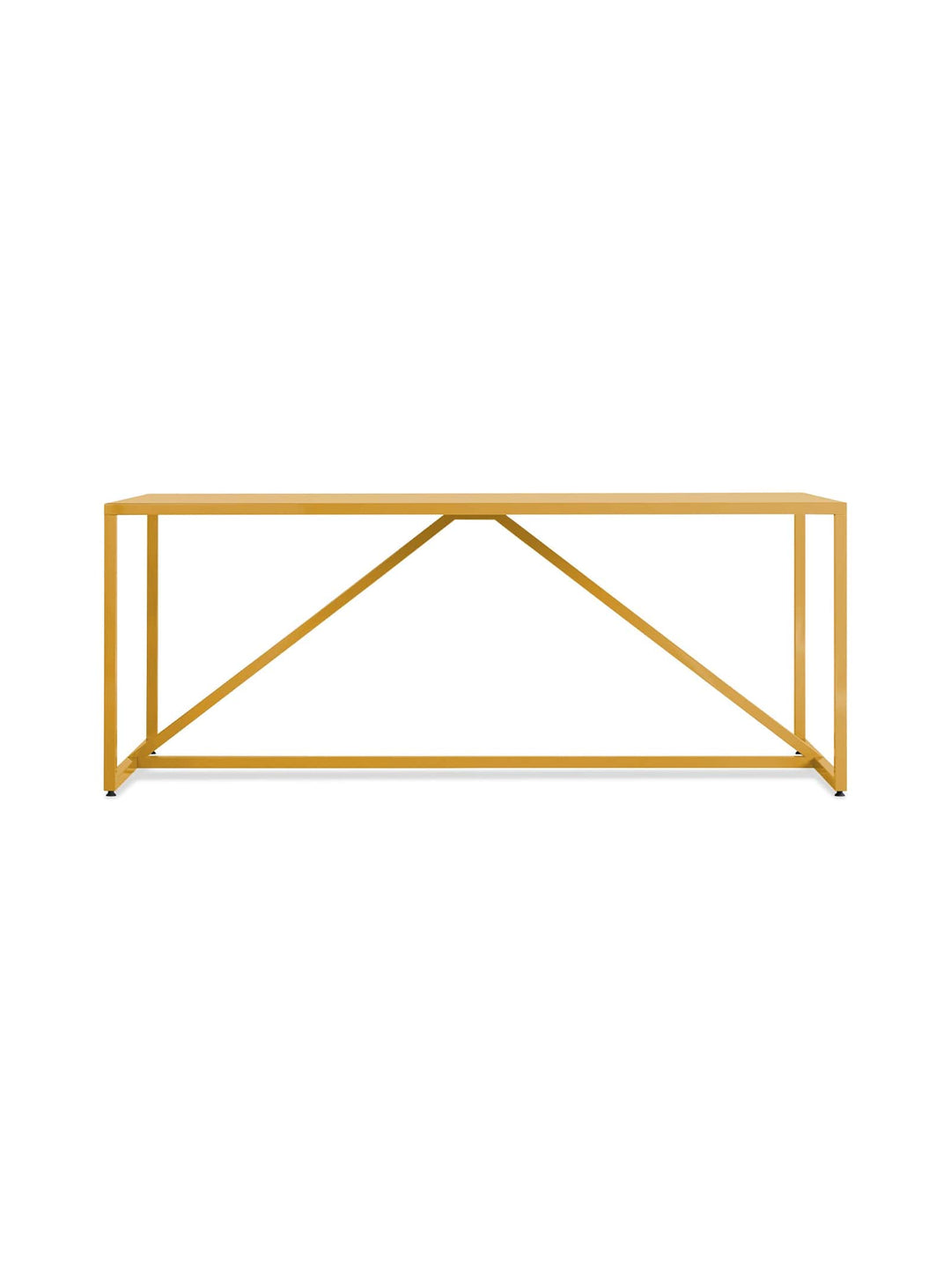Table Blu Dot Strut : structure angulaire et allure architecturale. moutarde