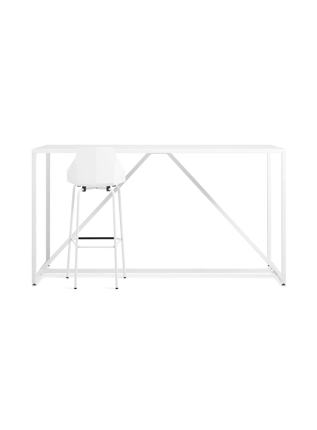Table haute Strut Blu Dot : table bar moderne, structure acier et look architectural. blanc