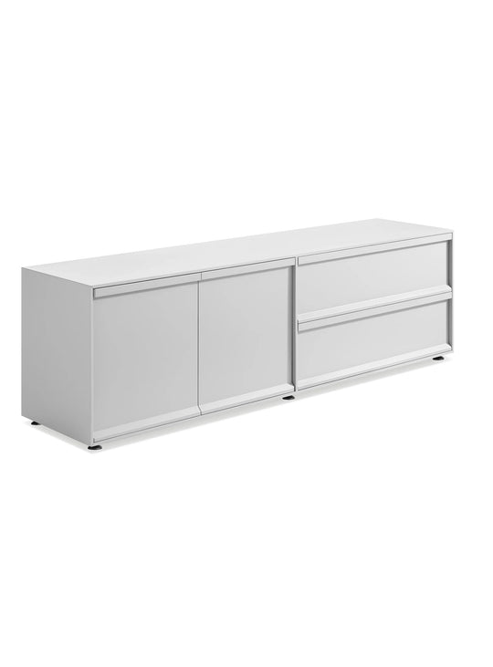 Buffet Blu Dot Superchoice à 2 portes et 2 tiroirs, compact et pratique pour organiser votre intérieur. blanc