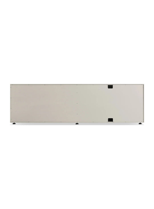 Buffet Blu Dot Superchoice au format compact avec rangements pratiques et élégante finition mate. putty