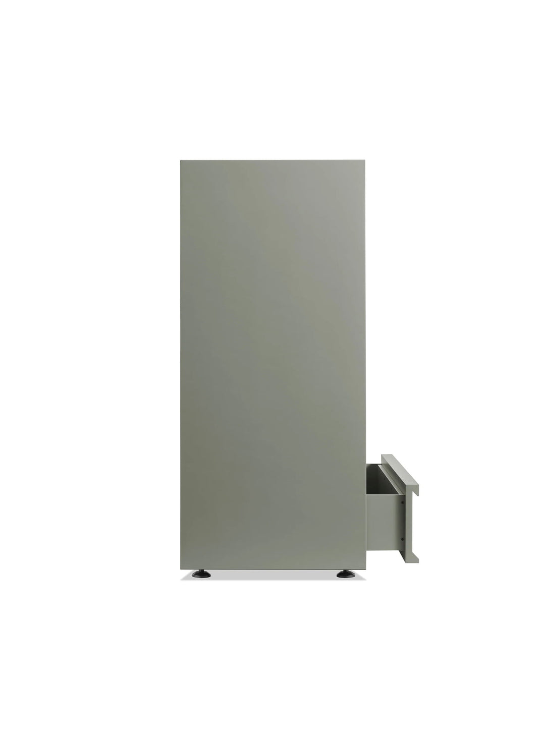 Commode Superchoice de Blu Dot avec 5 tiroirs profonds pour organiser vêtements, pulls et linge de maison. grey green