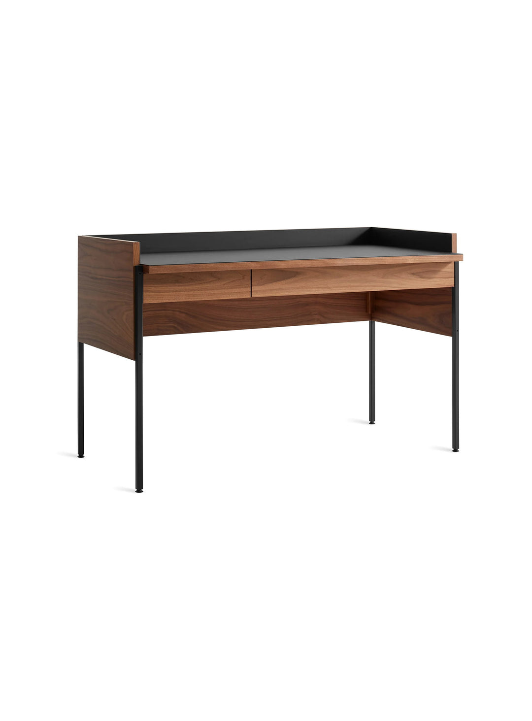 Bureau Tabloid de Blu Dot avec plateau en linoléum Forbo et deux tiroirs pour un espace de travail organisé. oblivion