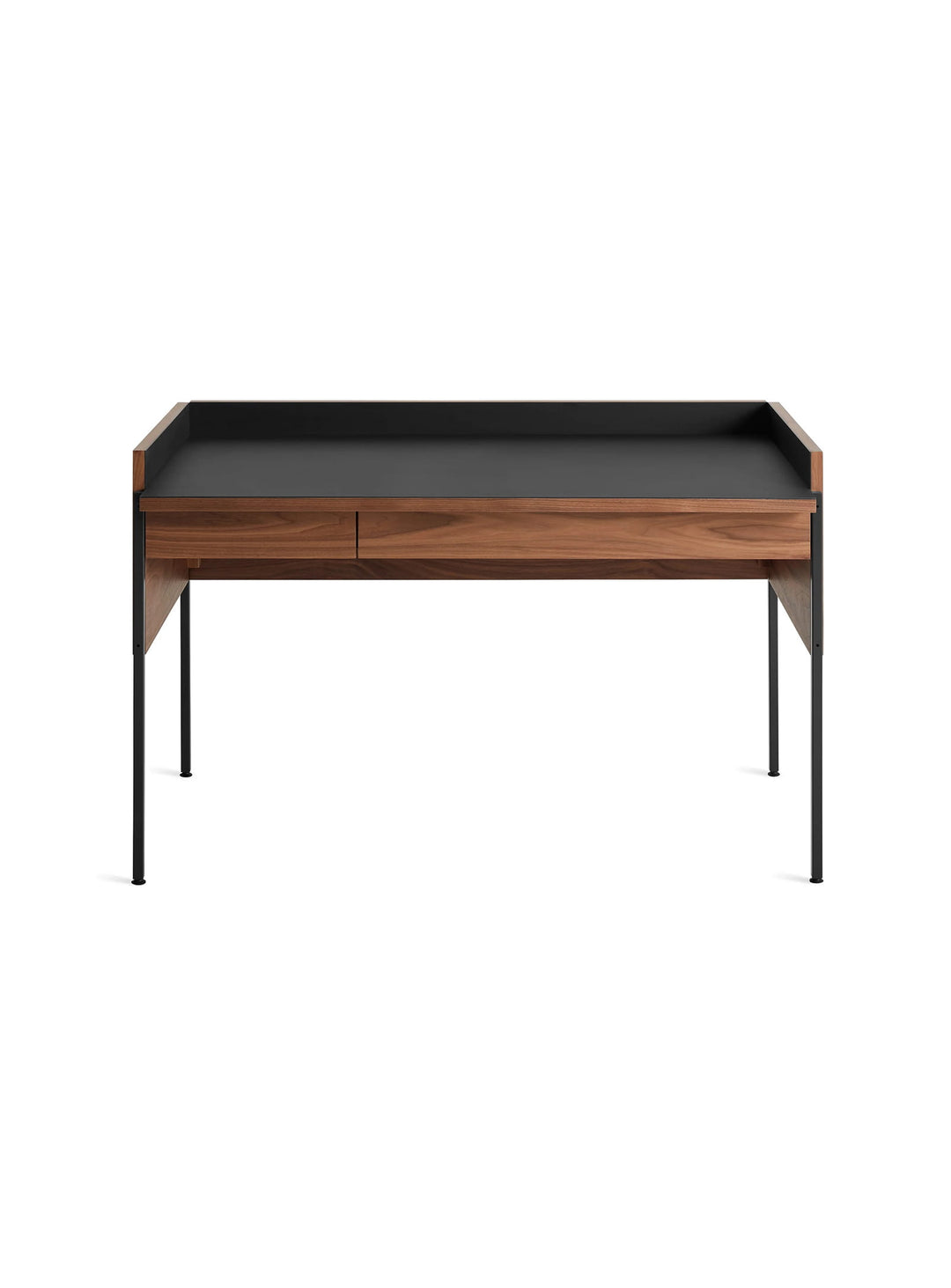 Bureau Tabloid de Blu Dot au design minimaliste avec plateau en linoléum, placage bois et pieds en acier. oblivion