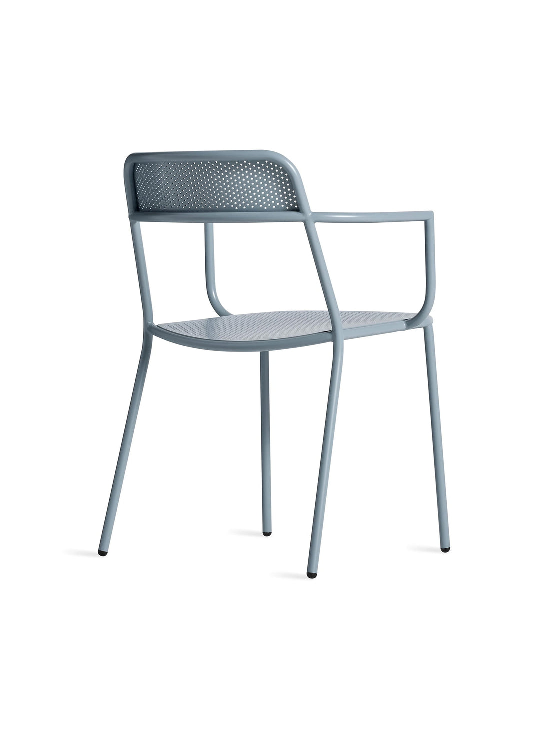 Chaise avec accoudoirs Trim Blu Dot : fauteuil moderne, acier perforé et durable. grey blue