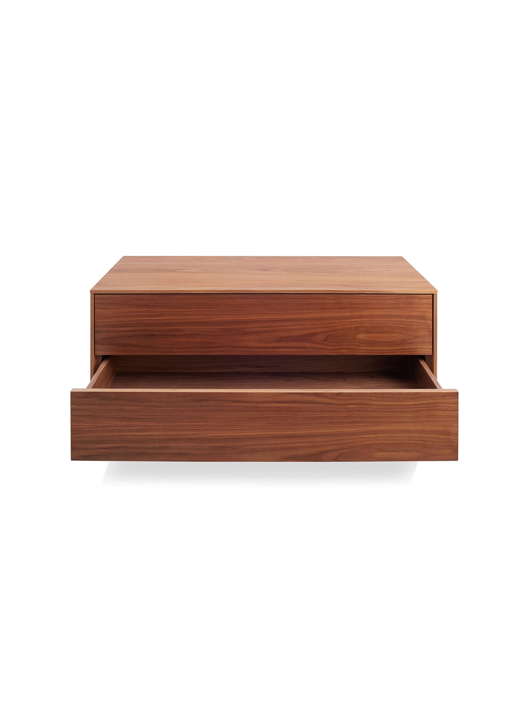 Blu Dot : caisson mural moderne à tiroirs push-latch discrets. noyer