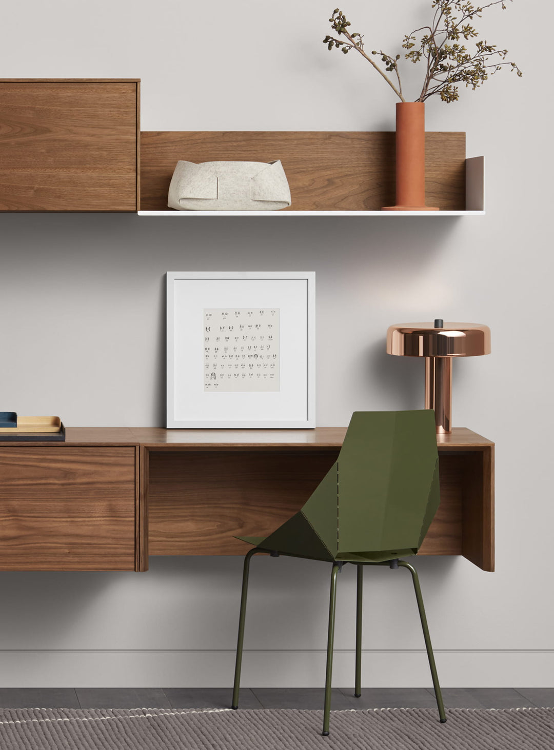 Bureau Dot Wonder Wall 2.0 : un bureau design avec fixation murale en aluminium. noyer