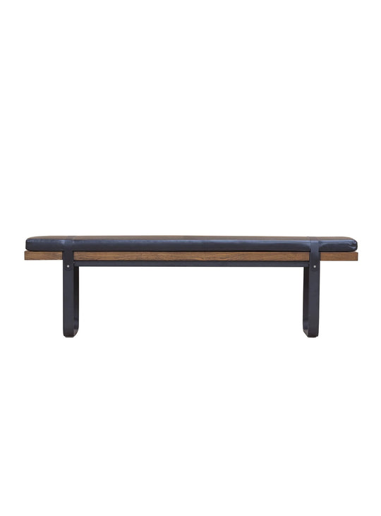 Banc Brooklyn : cuir, bois et métal pour un intérieur moderne.