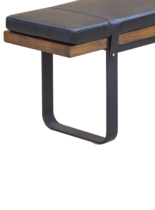 Banc Brooklyn en cuir et acacia : un banc industriel chic, robuste et confortable pour sublimer votre déco.