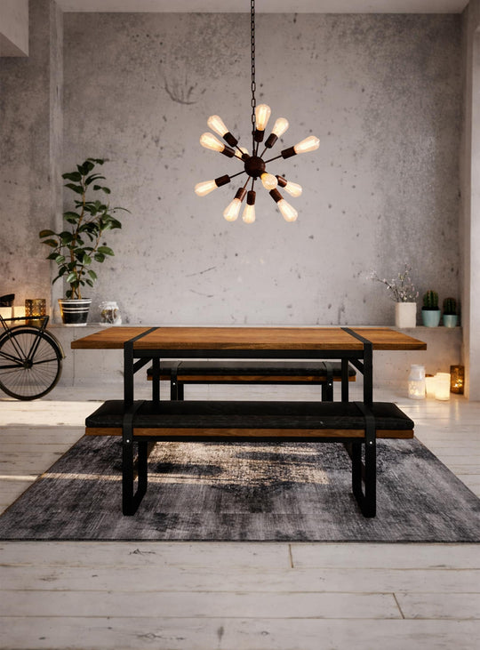 Banc Brooklyn style industriel : banquette cuir, structure métal et bois pour une pièce maîtresse élégante.
