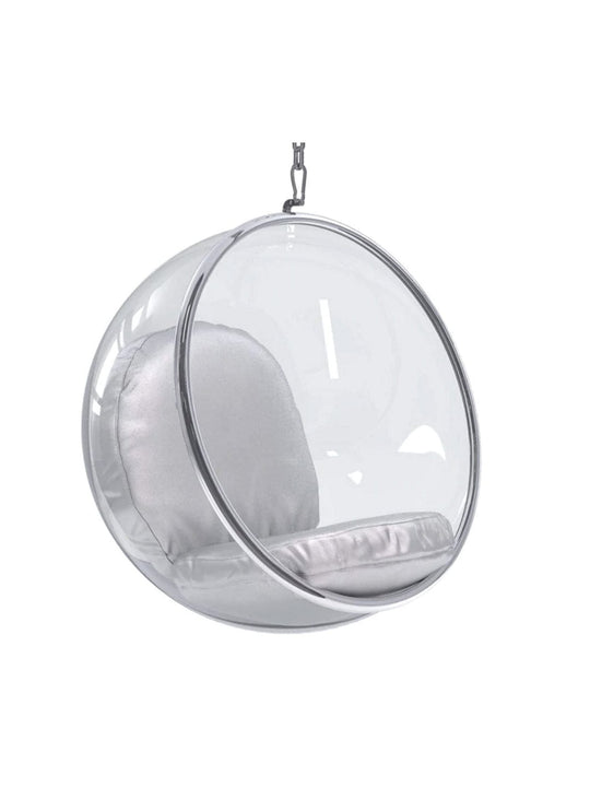 Le fauteuil suspendu Bubble crée une ambiance unique avec son style flottant et lumineux. argent