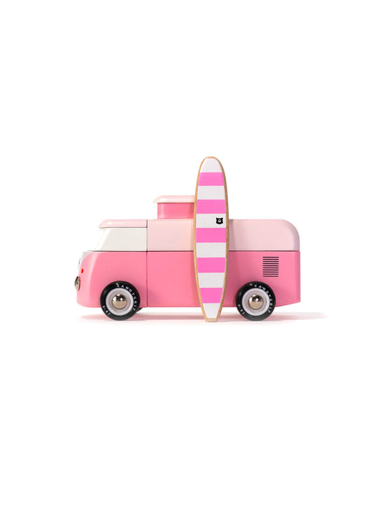 Candylab Beach Bus VW : jouet en bois vintage inspiré des années 60. Rose.