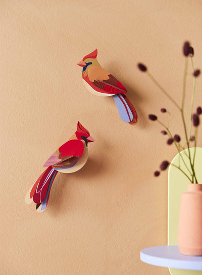 Découvrez les cardinaux Studio Roof : des oiseaux 3D en carton recyclé, imprimés avec des encres végétales. Faciles à assembler, ils ajoutent charme et poésie à votre intérieur.