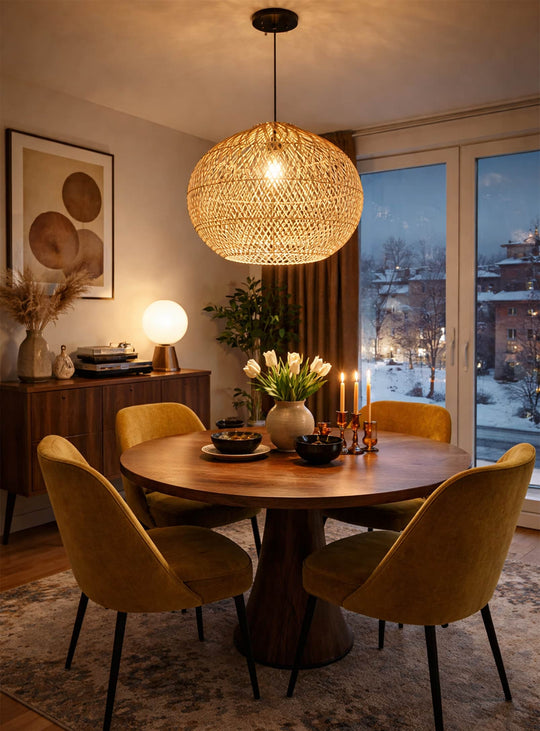 La lampe suspendue Cascade séduit par son tressage varié et son éclairage dynamique.