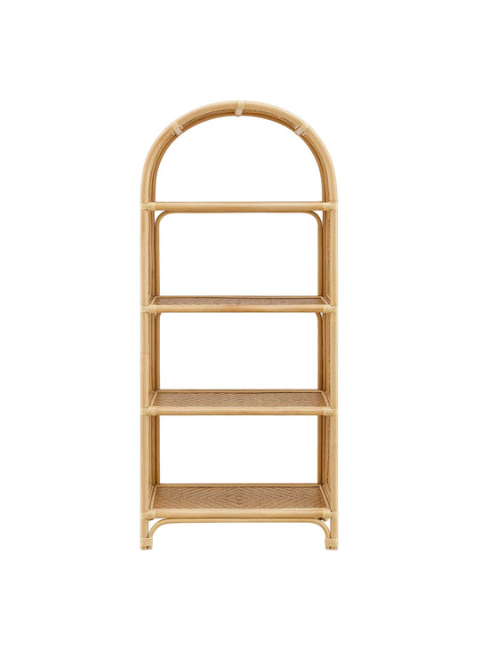 Bibliothèque arquée Celeste : design aéré et équilibre visuel parfait. Naturel.