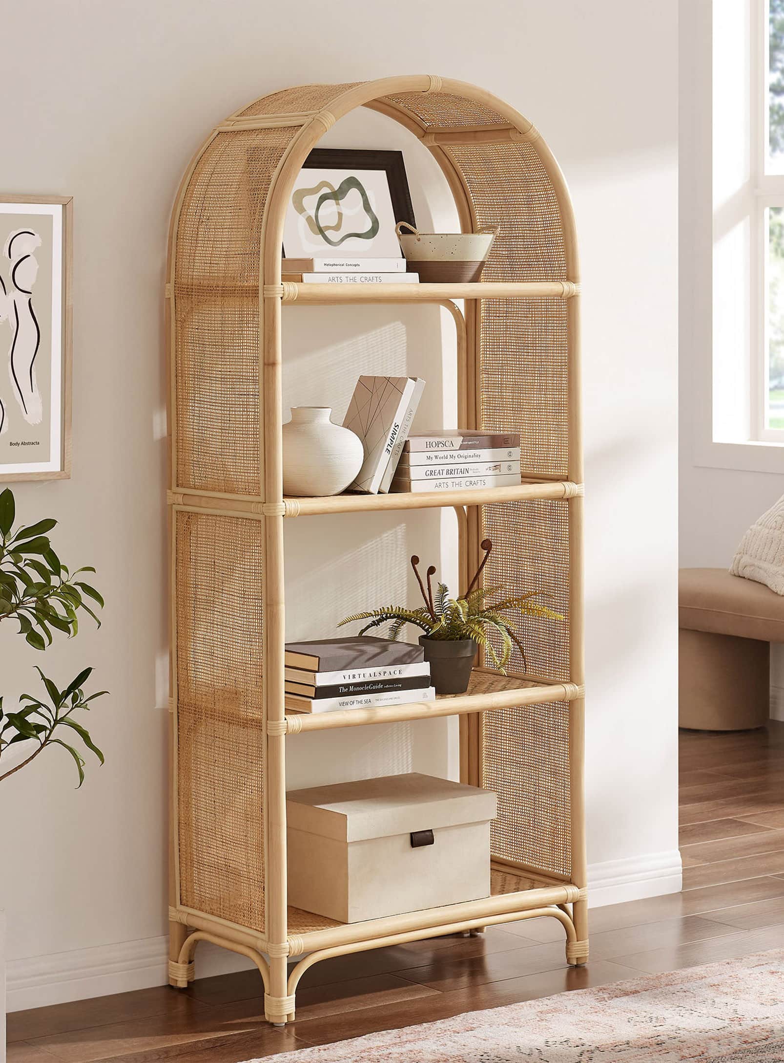 Celeste: Wooden and rattan bookcase – Nüspace