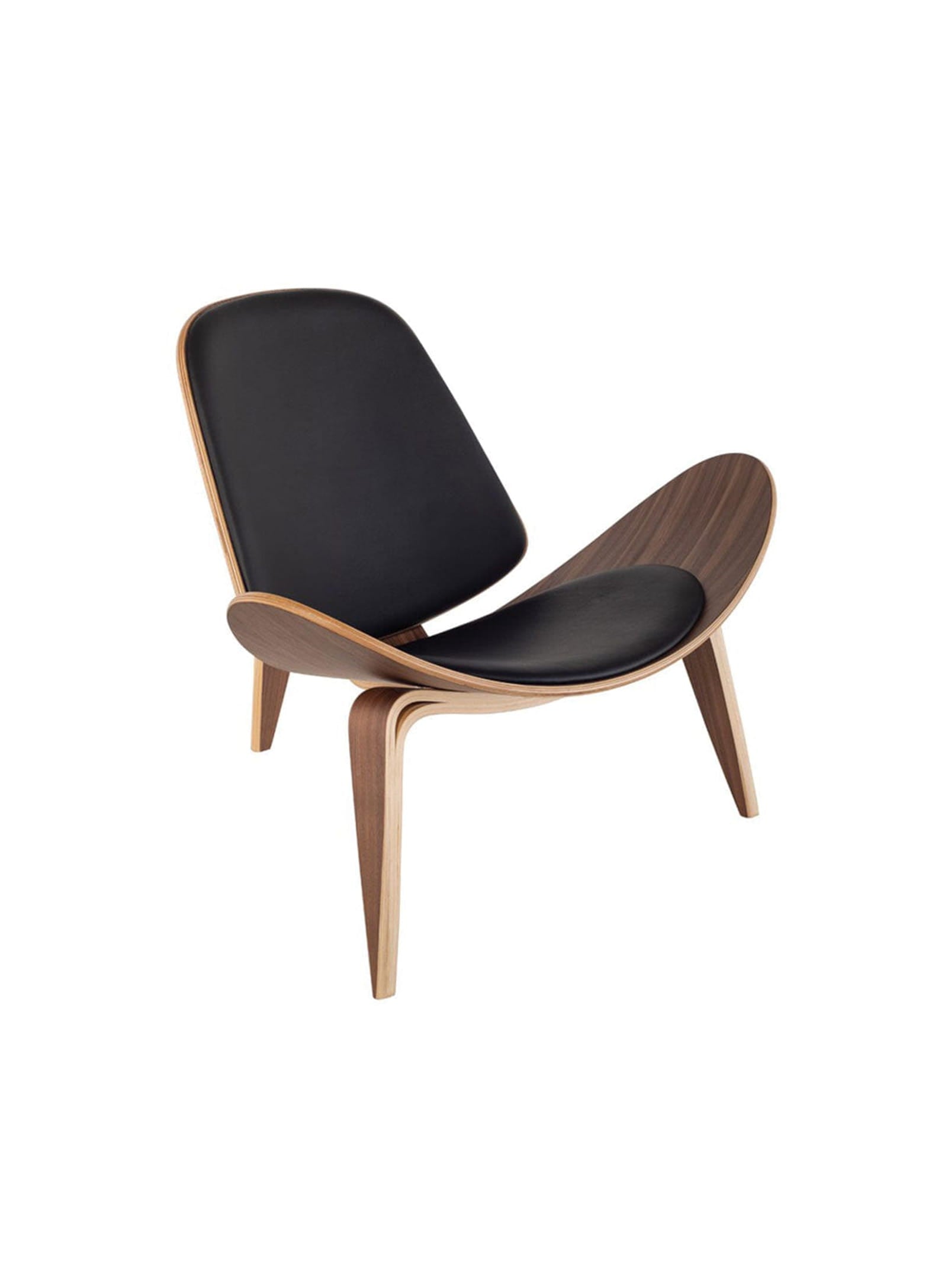 CH07 Shell: Curved armchair in wood and leather – Nüspace