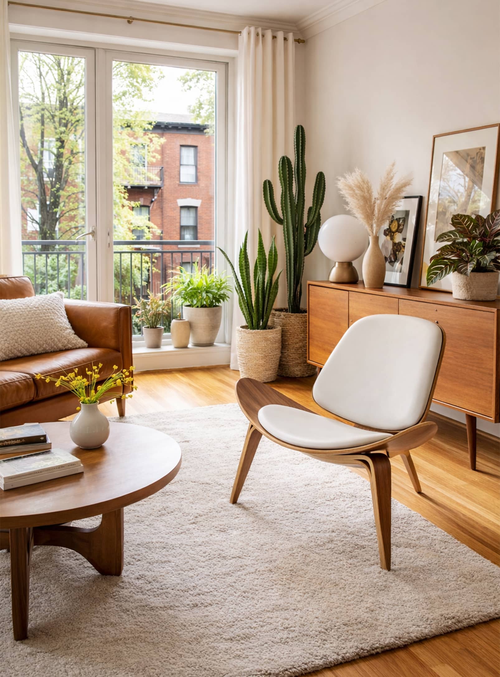 CH07 Shell: Curved armchair in wood and leather – Nüspace