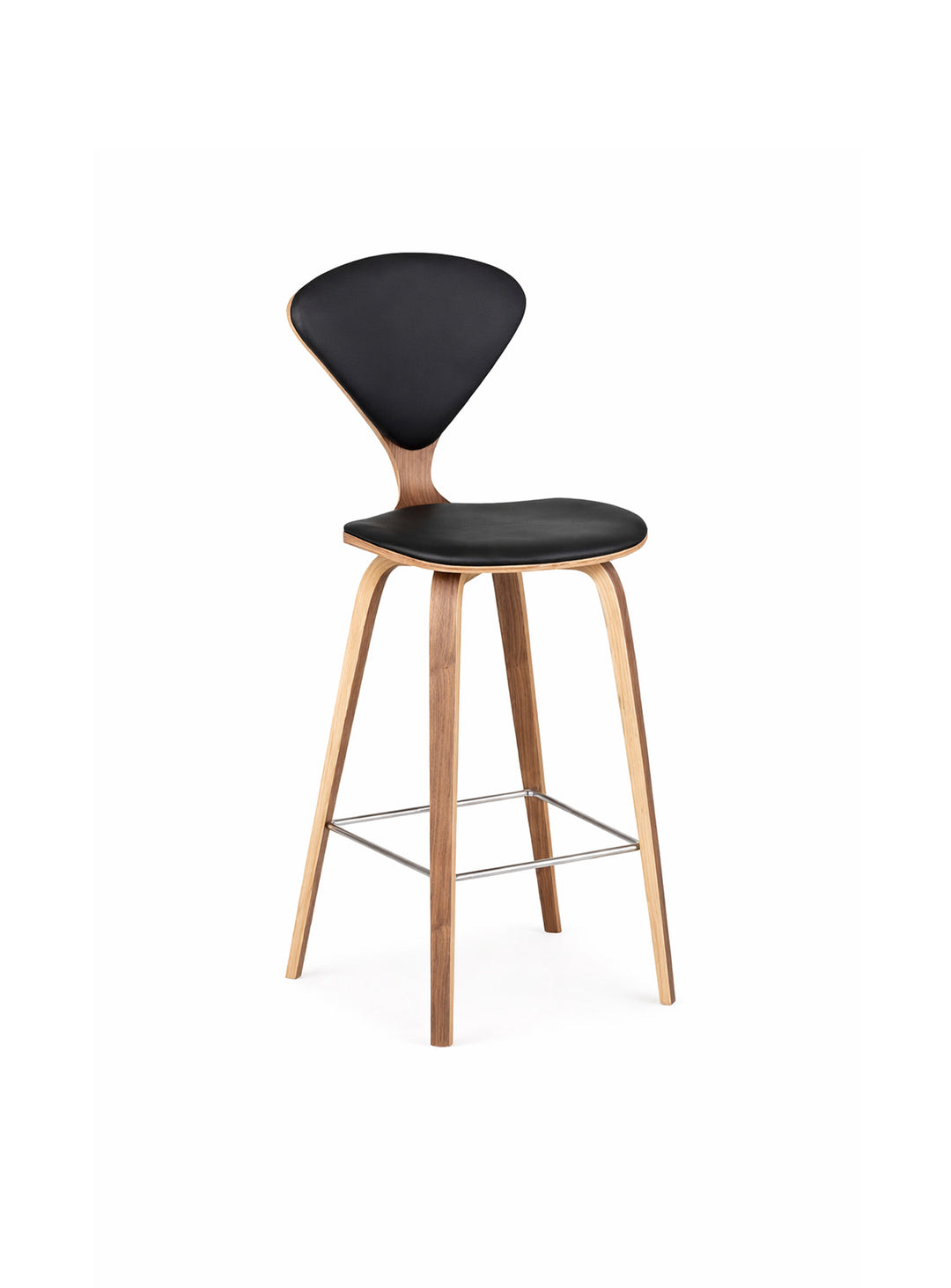 Tabouret de comptoir Cherner, élégance sculpturale et confort rembourré en cuir. noir