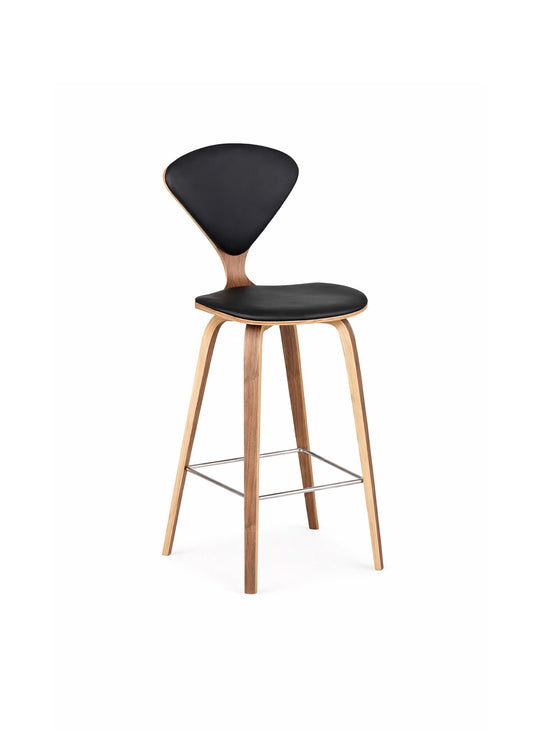 Tabouret de comptoir Cherner, élégance sculpturale et confort rembourré en cuir. noir