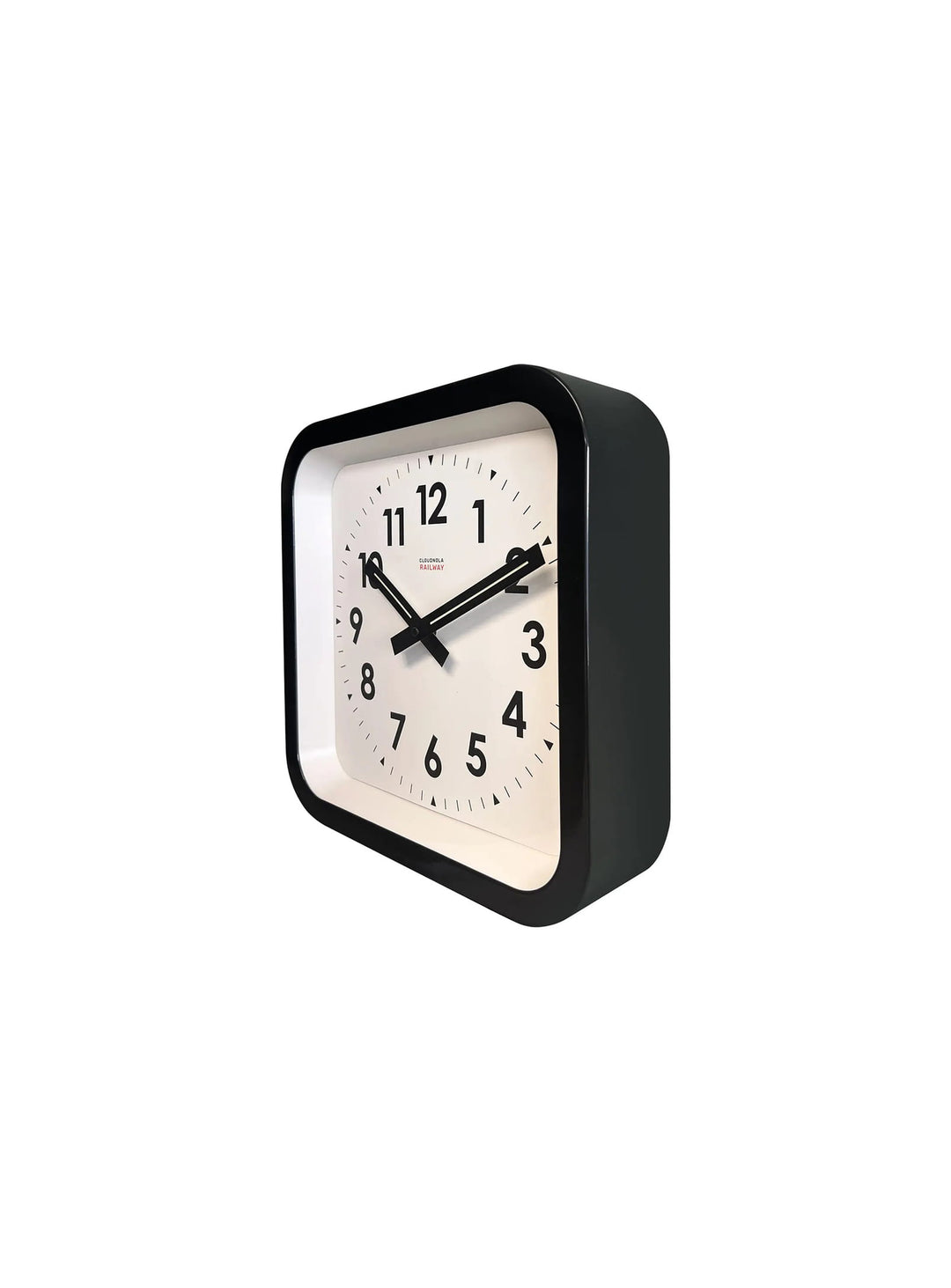 Horloge Cloudnola Square : design en métal et verre avec aiguilles phosphorescentes et mouvement quartz silencieux.