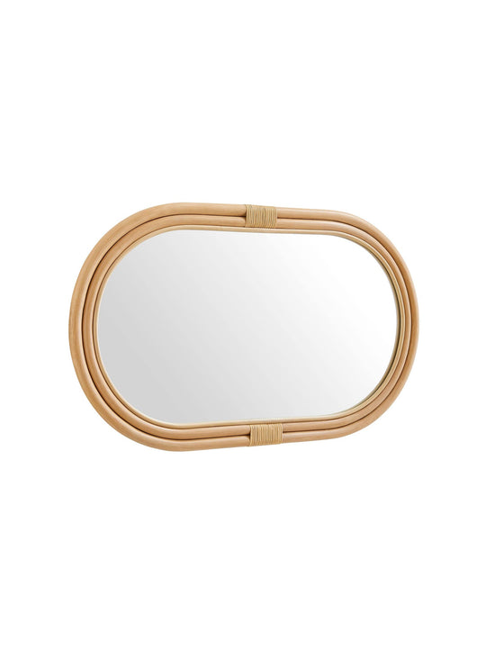 Miroir Corsica : élégance artisanale et chaleur du rotin poli.