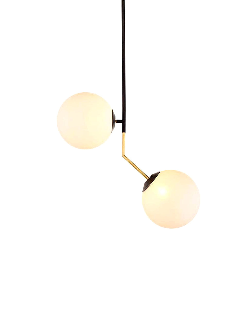Lampe suspendue Declan en métal noir mat et laiton, lumière douce et design rétro chic.