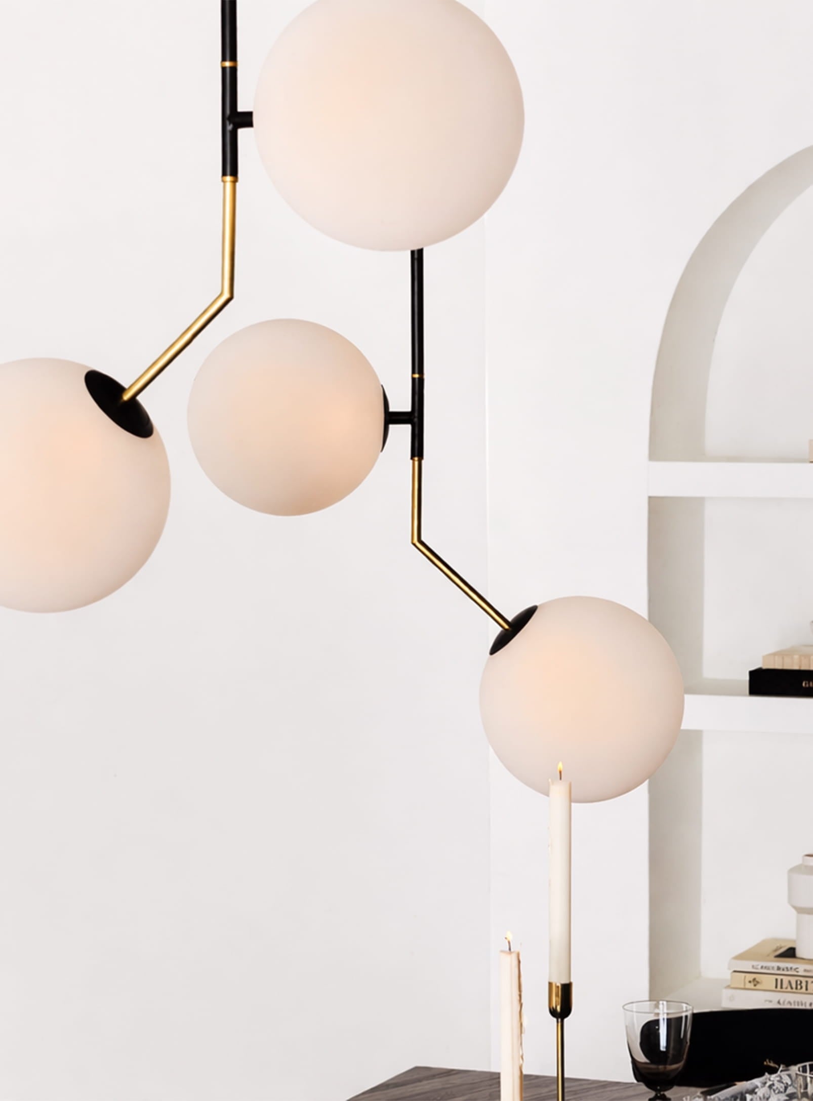 Declan, metal pendant lamp with 1 or 2 opaque globes – Nüspace