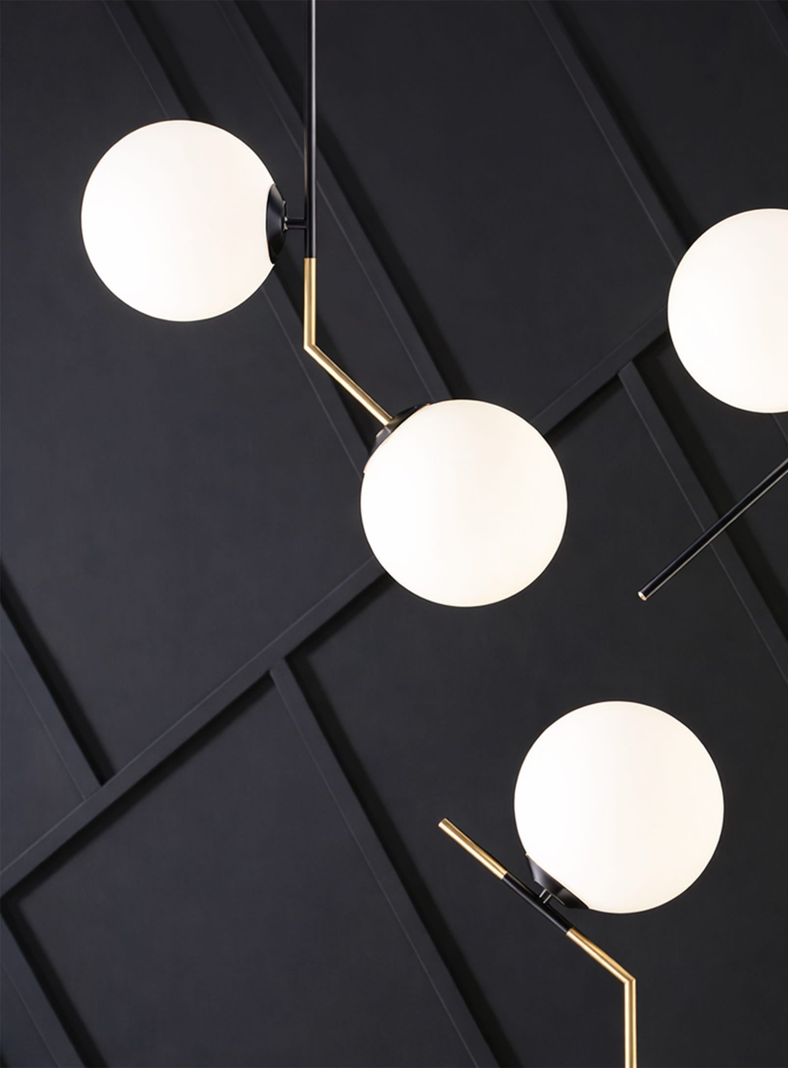 Declan, metal pendant lamp with 1 or 2 opaque globes – Nüspace Declan, metal pendant lamp with 1 or 2 opaque globes – Nüspace
