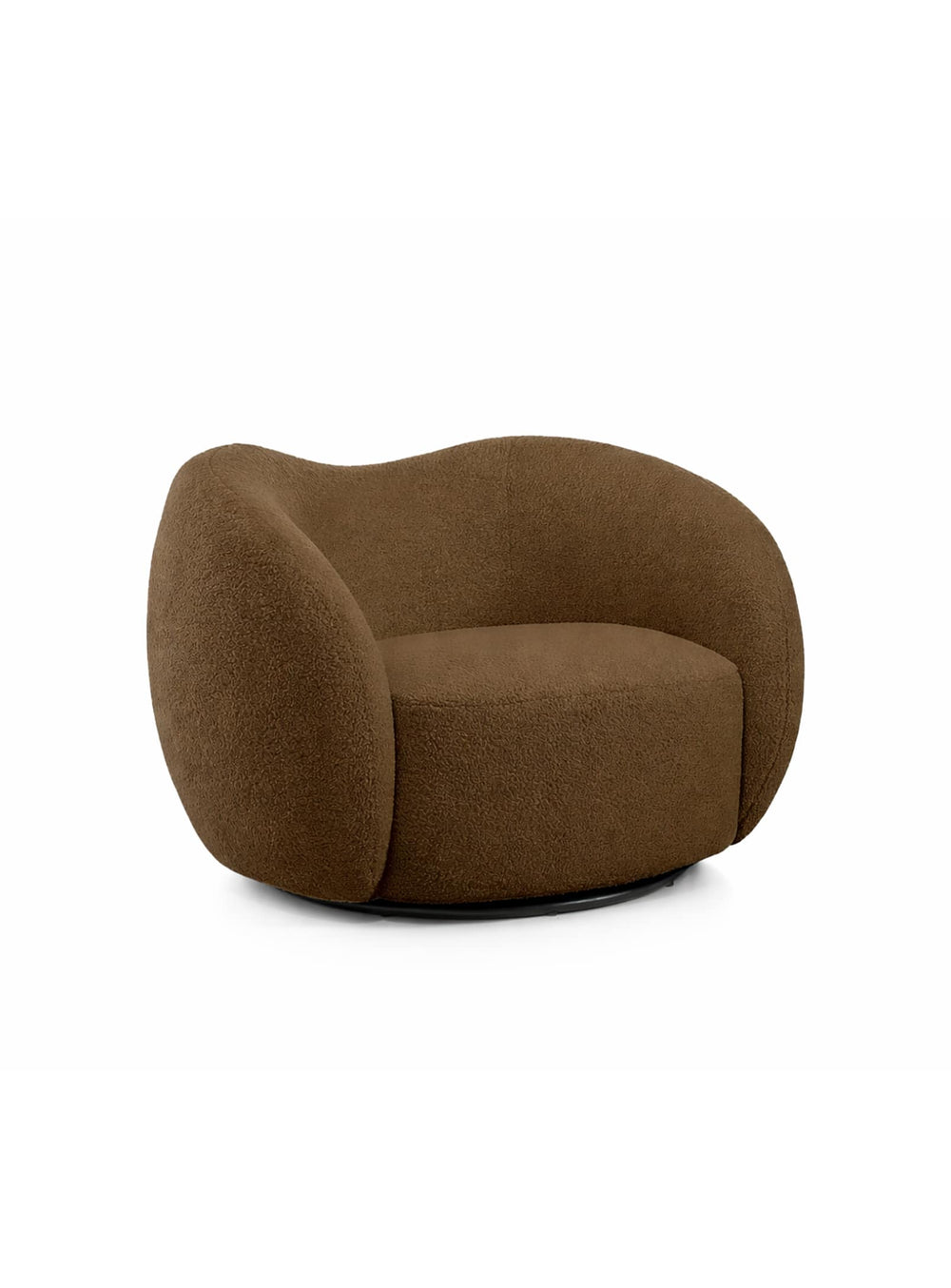 Le fauteuil Dune allie formes courbées, tissu Teddy doux et confort enveloppant.