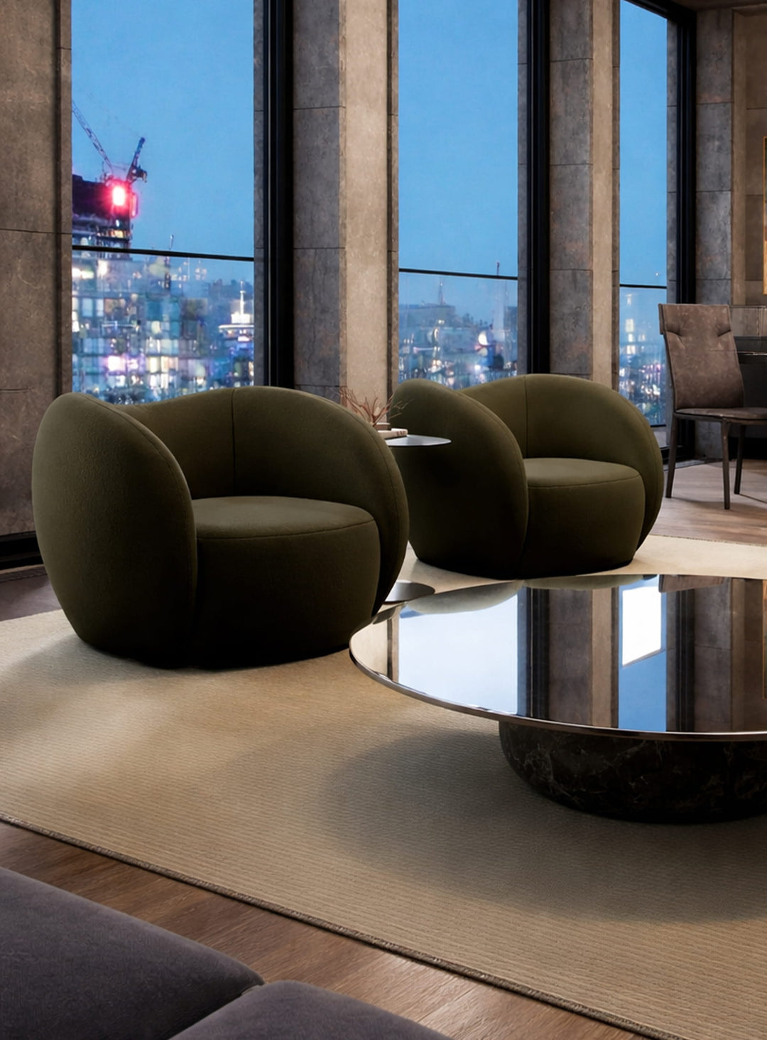 Fauteuil Dune pivotant 360°, confort moelleux et design élégant pour votre intérieur.