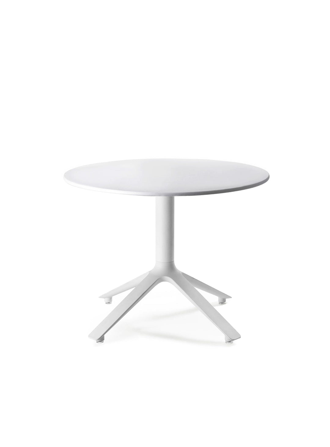 Table d'appoint ronde EEX TOOU Design, une table design aux lignes douces pour l'intérieur et l'extérieur. blanc
