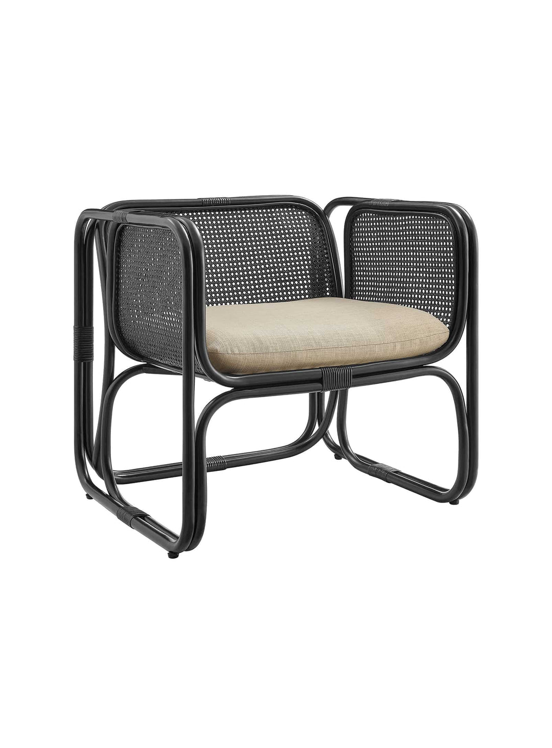 Fauteuil lounge Ellis : style bohème et silhouette fluide en rotin. Noir.