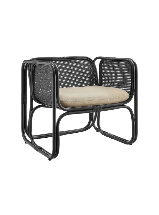 Fauteuil lounge Ellis : style bohème et silhouette fluide en rotin. Noir.