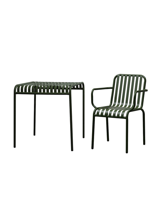 Chaise à dîner d’extérieur Enid avec accoudoirs acier anticorrosion. vert foncé