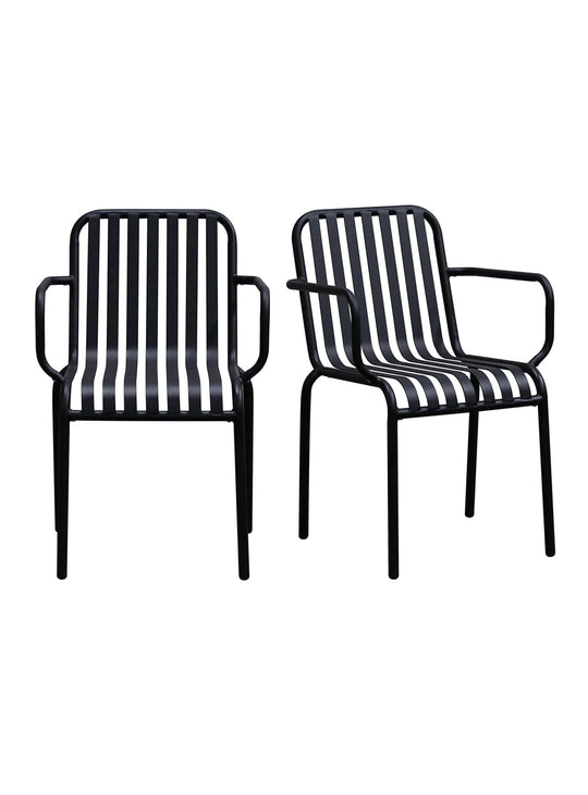 Chaise Enid avec accoudoirs : design à lattes et confort durable. noir