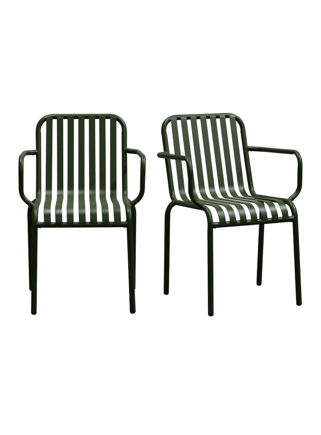 Chaise à dîner d’extérieur Enid avec accoudoirs empilable et durable. vert foncé