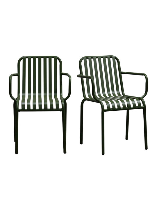 Chaise à dîner d’extérieur Enid avec accoudoirs empilable et durable. vert foncé