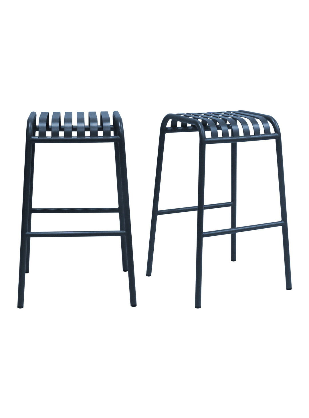 Tabouret de bar Enid en acier thermolaqué design extérieur moderne. bleu foncé