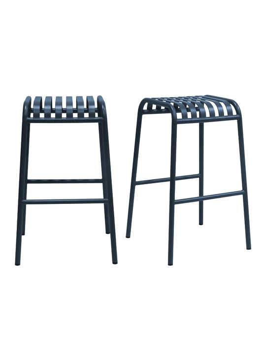 Tabouret de bar Enid en acier thermolaqué design extérieur moderne. bleu foncé