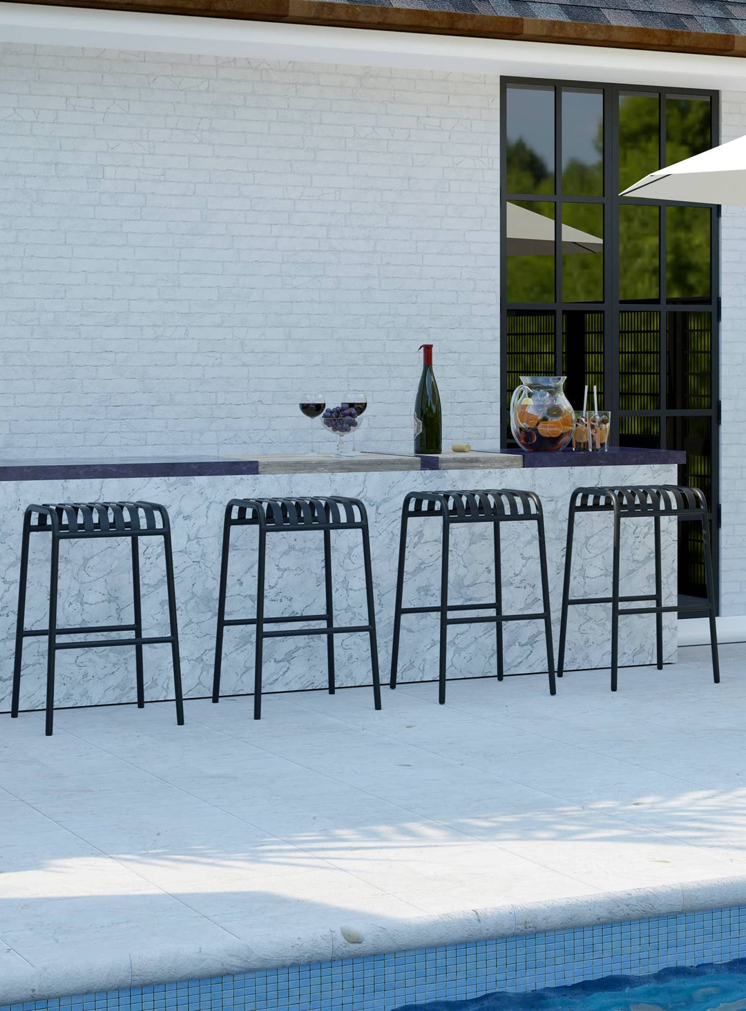Tabouret de bar Enid design à lattes élégant et pratique. noir