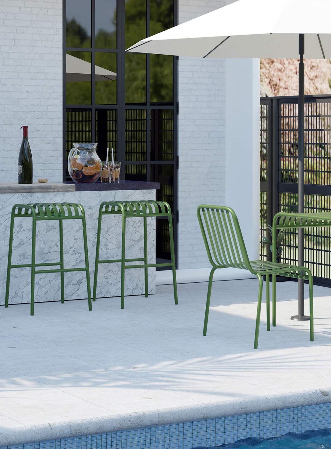 Tabouret de bar Enid idéal pour terrasse, bar ou jardin. vert foncé