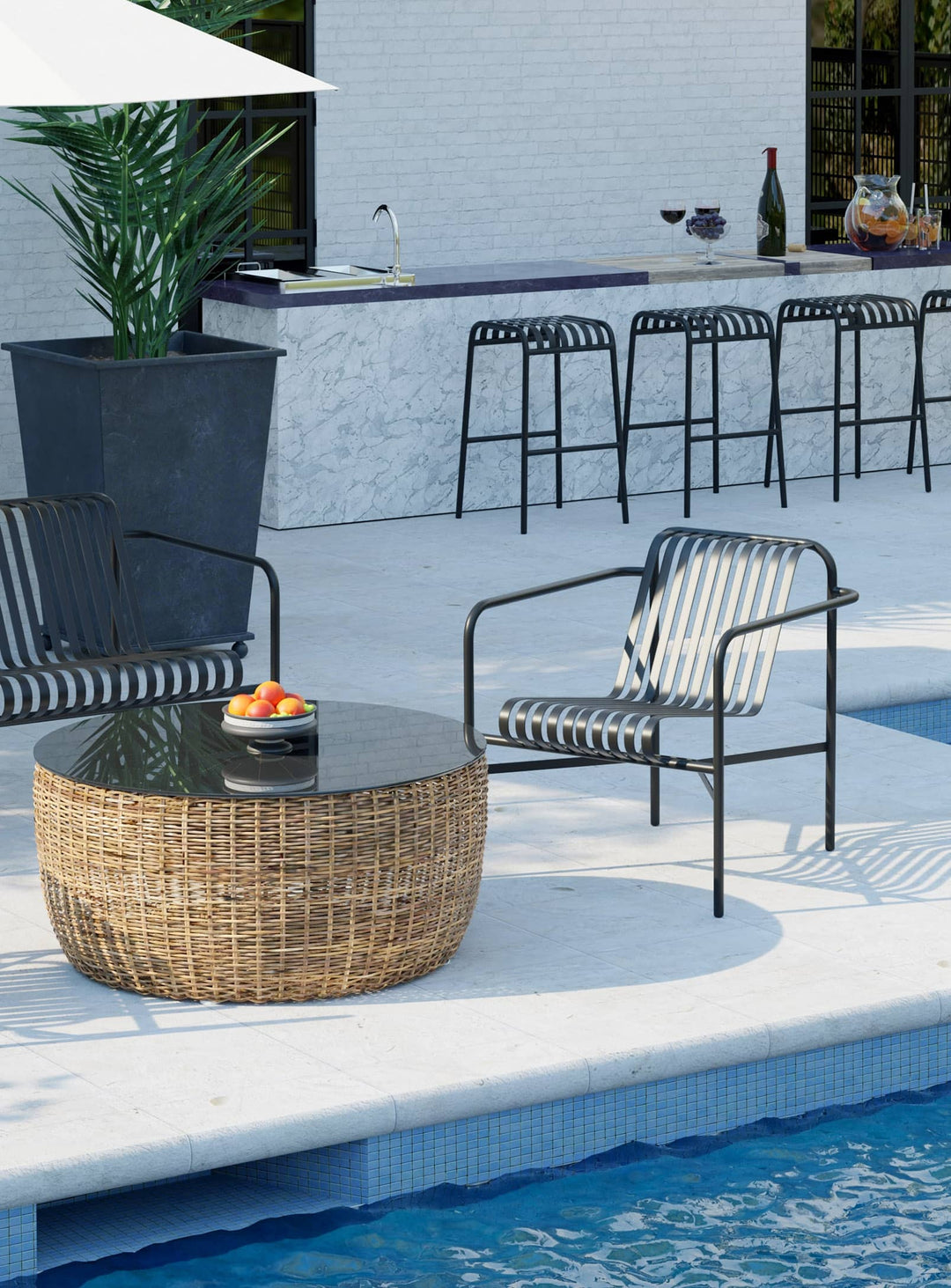 Chaise lounge Enid : design à lattes moderne et durable. noir