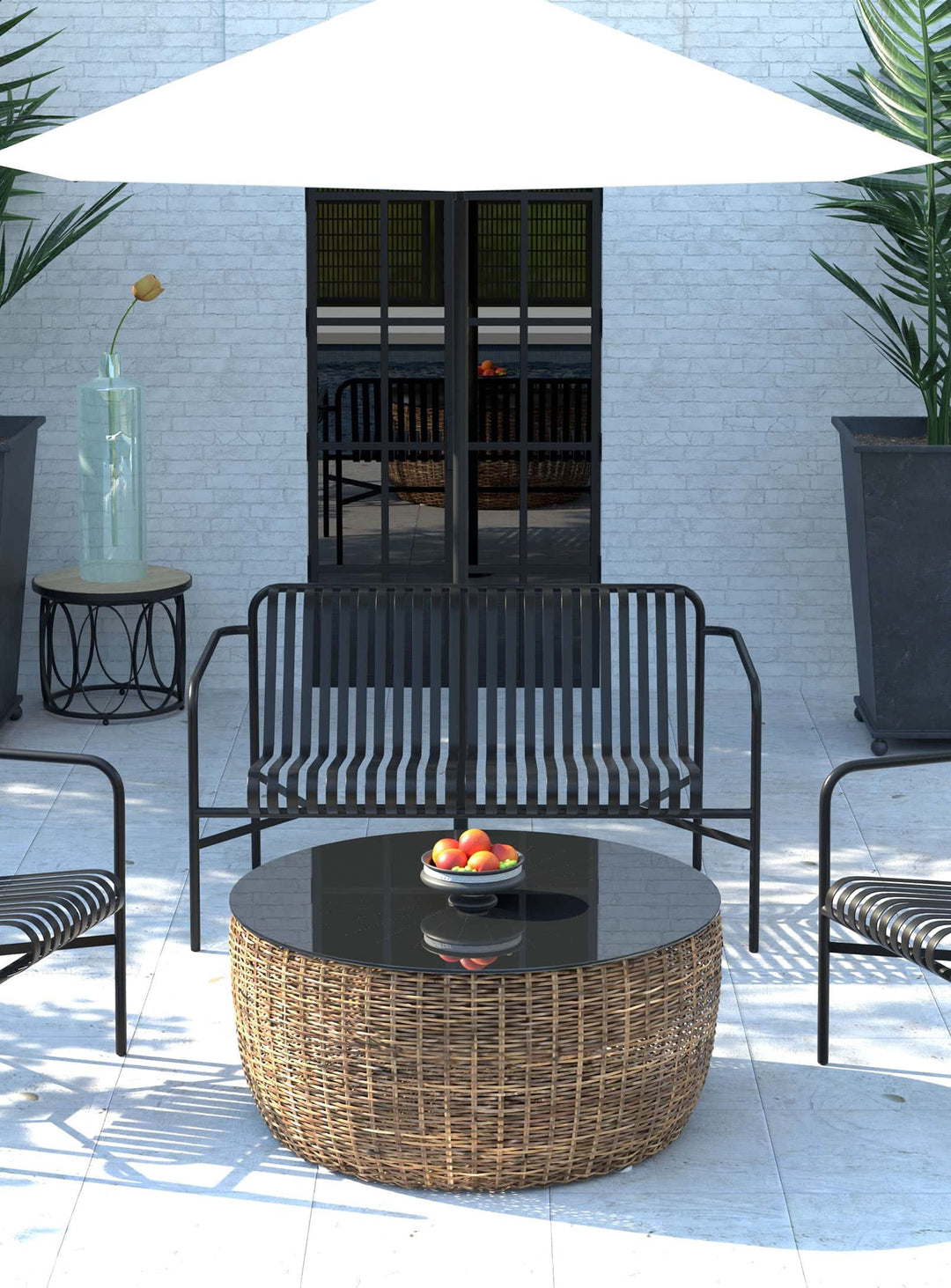 Sofa 2 places Enid : design à lattes, acier résistant et look contemporain.