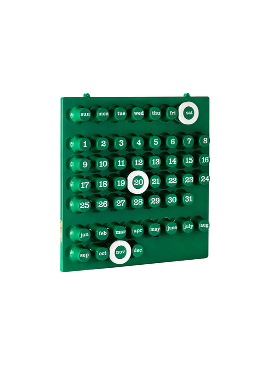 Calendrier perpétuel Ring-A-Date d'Euroway, une création iconique de 1970 mêlant couleur et design italien. vert