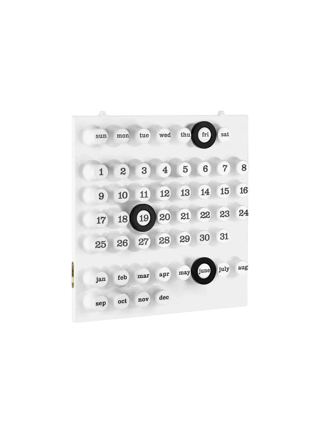 Calendrier perpétuel Ring-A-Date d'Euroway avec 3 anneaux colorés à tourner pour afficher chaque jour la date. blanc