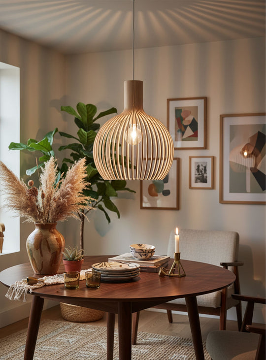 Abat-jour Flute C : forme sphérique et jeu de lumière subtil. naturel